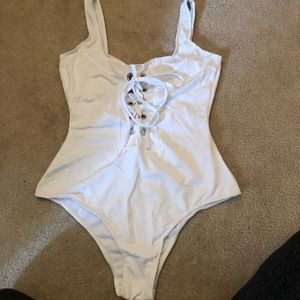 White lace up swimsuit